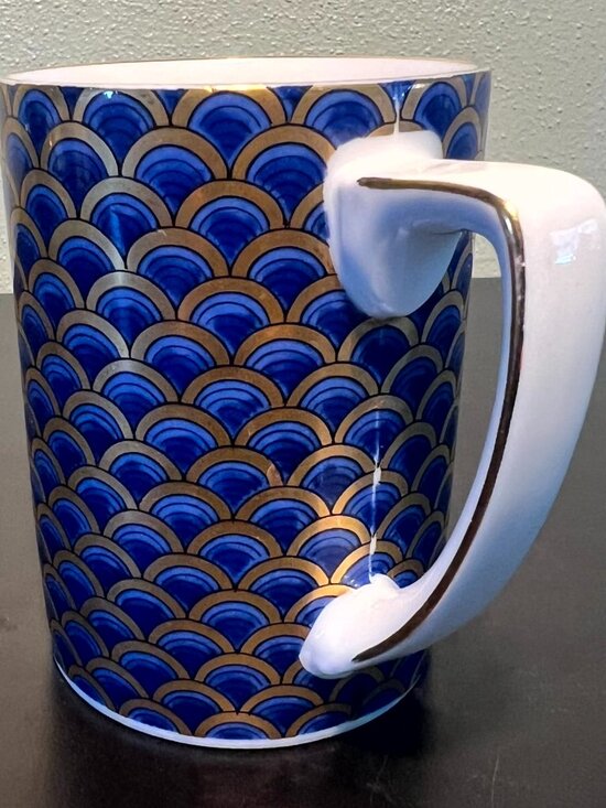 Maebata Corp. Other - Vintage Maebata Japan Kozan Kiln Blue Gold Fish Scale Seigaiha Porcelain Cup Mug